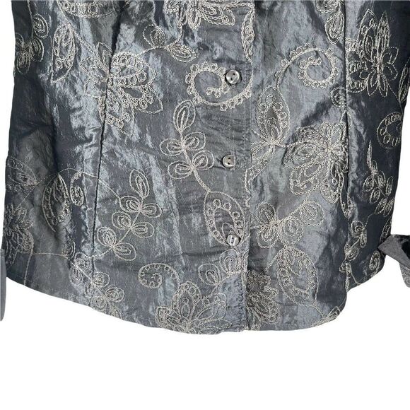NaraCamicie Formal Top Gray Silver Embroidered Jewel Belted V Neck Size III M - Picture 4 of 12